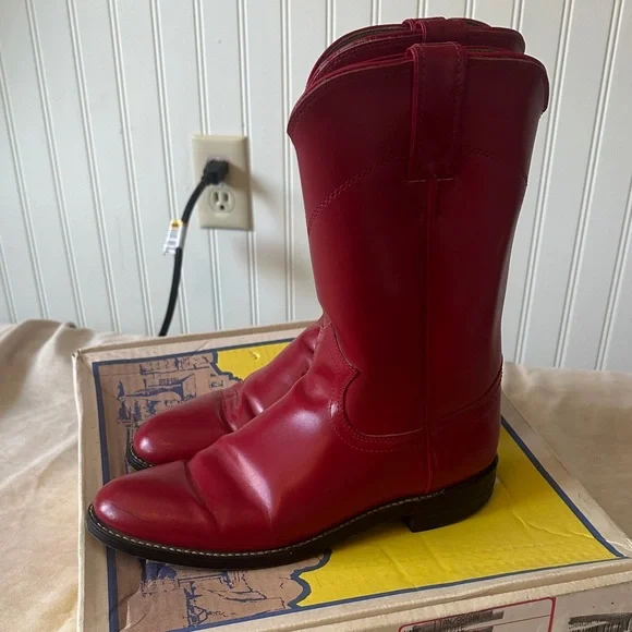 Justin Red Leather Women's Boots - Picture 4 of 7